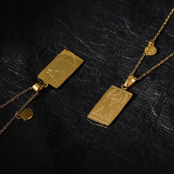 NEW 18K Gold Plated Libra Sign Zodiac Tarot Card Square Pendant Ne… - Picture 5 of 14
